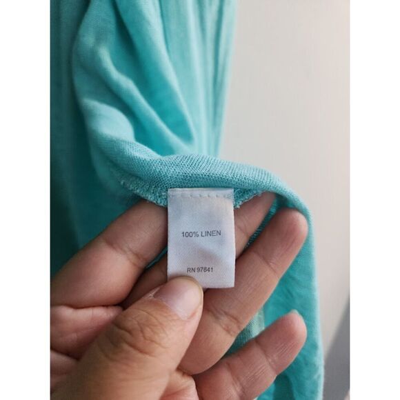 Jill Love Linen Blue Green 100% Linen Open Tunic Cardigan Sweater size Large - Picture 5 of 7